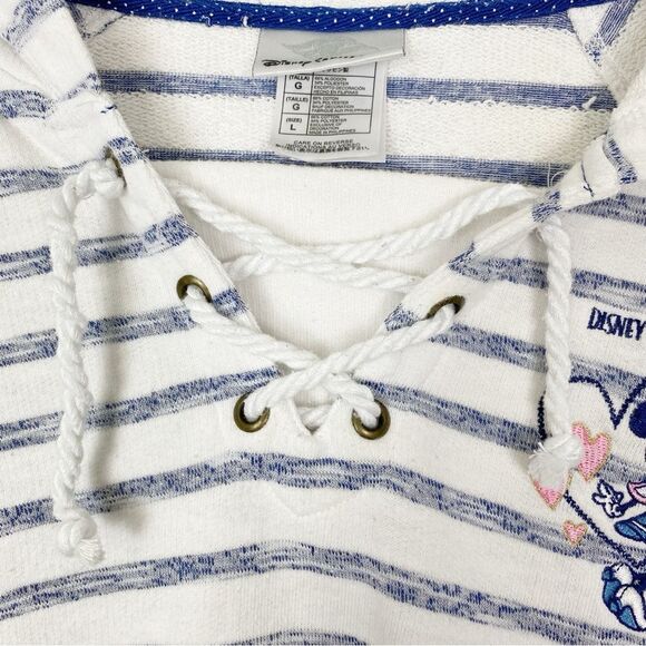 Disney Cruise Line | White & Blue Striped Terrycloth Embroidered Hoodie Large - Picture 6 of 12